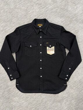 NWT IRON HEART SELVEDGE DENIM SNAP SHIRT - IHSH-295-BB - 14OZ BLACK/BLACK